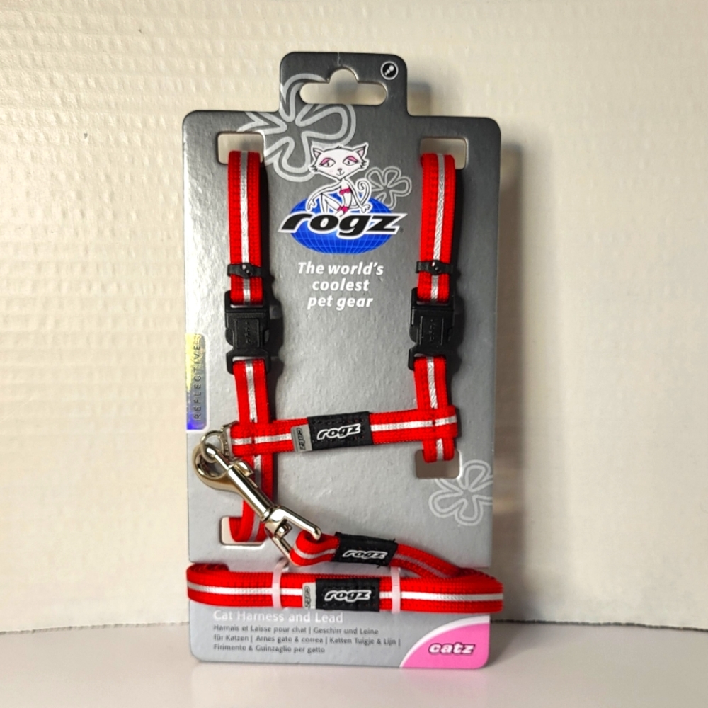 ROGZ CAT HARNESS AND LEAD - RED - (SMALL)